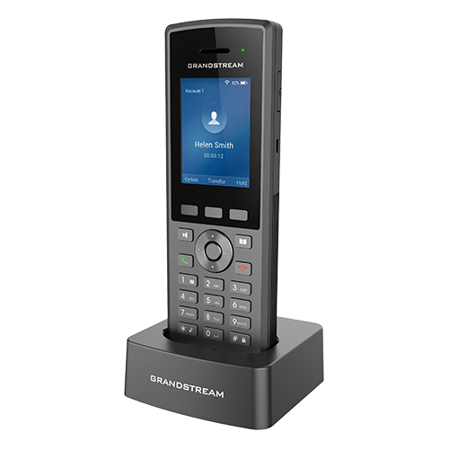 Grandstream WP825 rugged cordless Wi-Fi phone in charging cradle
