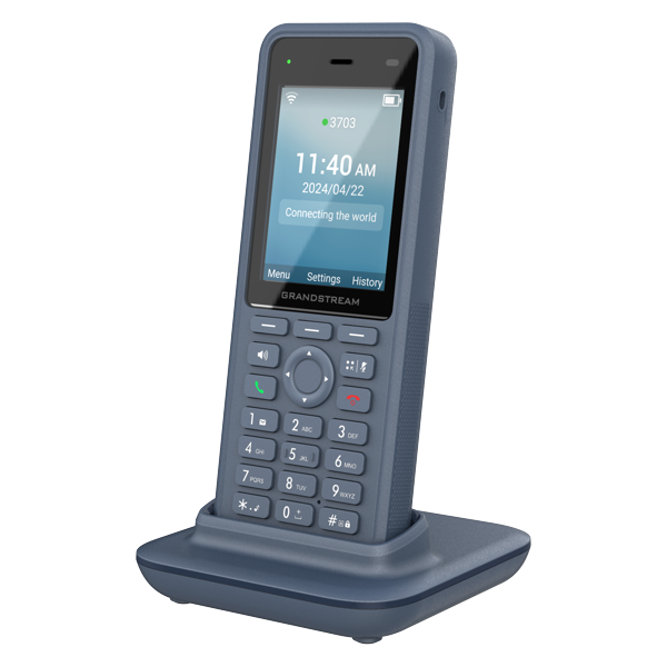 Grandstream WP836 cordless Wi-Fi phone in charging cradle
